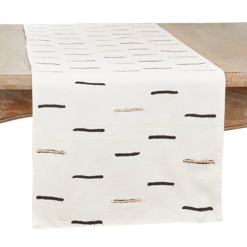 Embroidered Dashes Design Table Runner - 16"x72" - 16"x72" - White