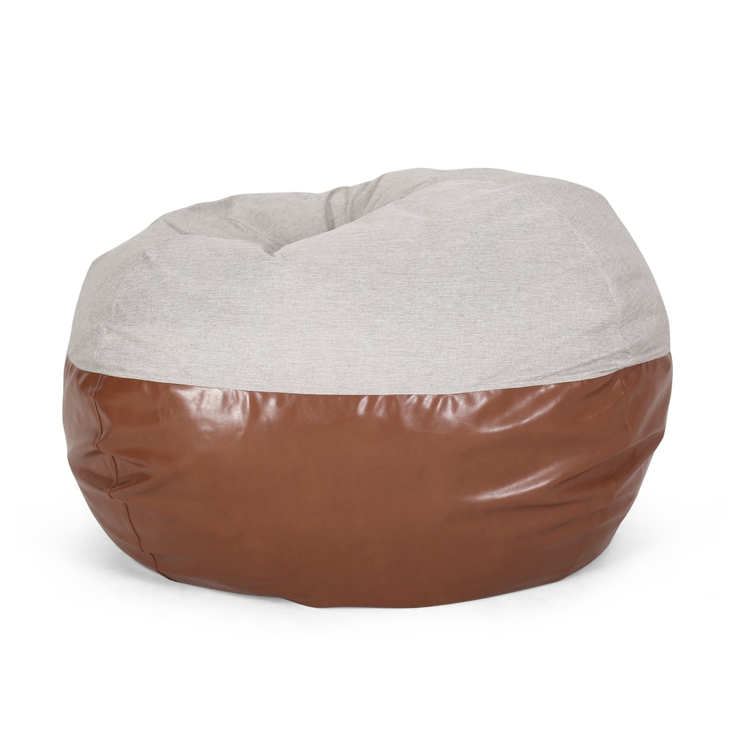 Maxi 5 Foot Two color Fabric and Faux Leather Rounded Bean Bag