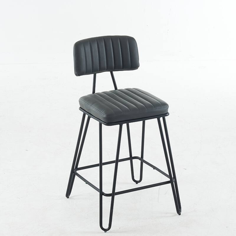 Industrial Style Bar Stools Set of 2, Faux Leather Bar Chairs with Metal Frame,Counter Height for Kitchen Island