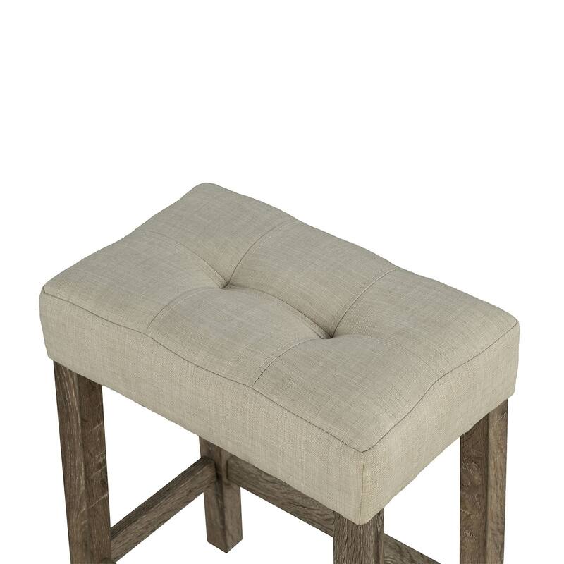 3PC Transitional Brown Finish Dining Set Table and Tufted Stools - 3-Piece Set