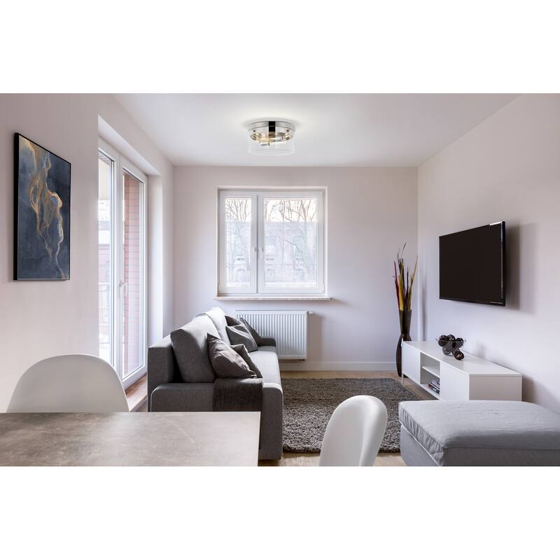 Intersection - Small Flush Mount Fixture - Polished Nickel with Clear Glass