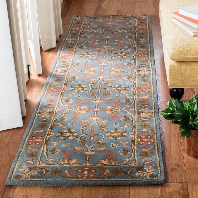 SAFAVIEH Handmade Heritage Bloomfield Traditional Oriental Wool Rug - 2'3" x 18' Runner - Blue/Blue