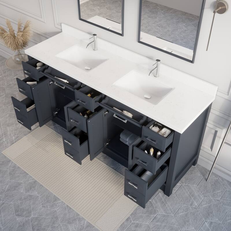 Calumet 75-in Solid Hardwood Bathroom Vanity with Engineered Stone Countertop