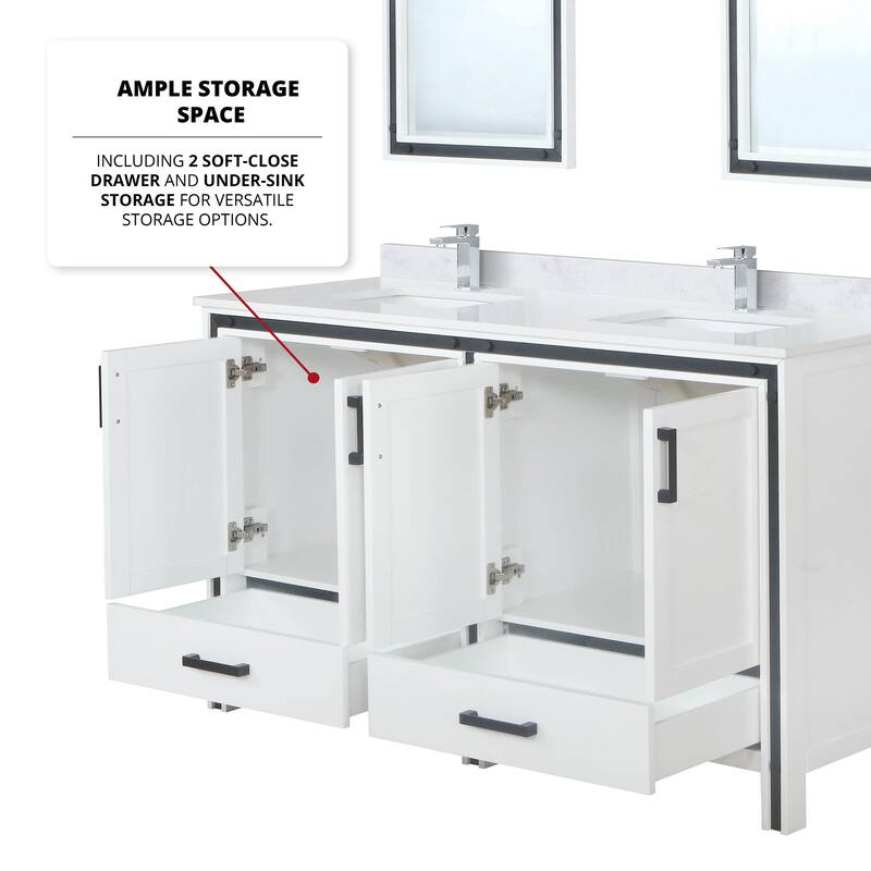Ziva Bath Vanity, White Quartz Top and Mirrors