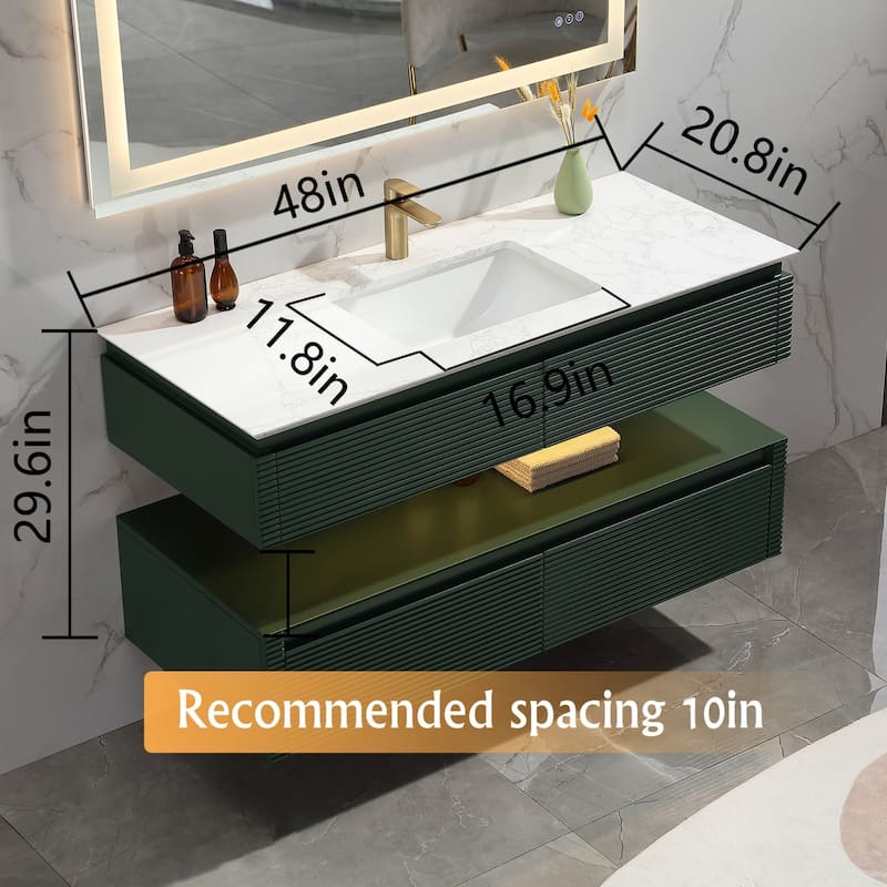 Modland 36''/48'' Floating Bathroom Vanity with ETL-Certified LED Lighting, Soft-Close Drawers & Waterproof, Green