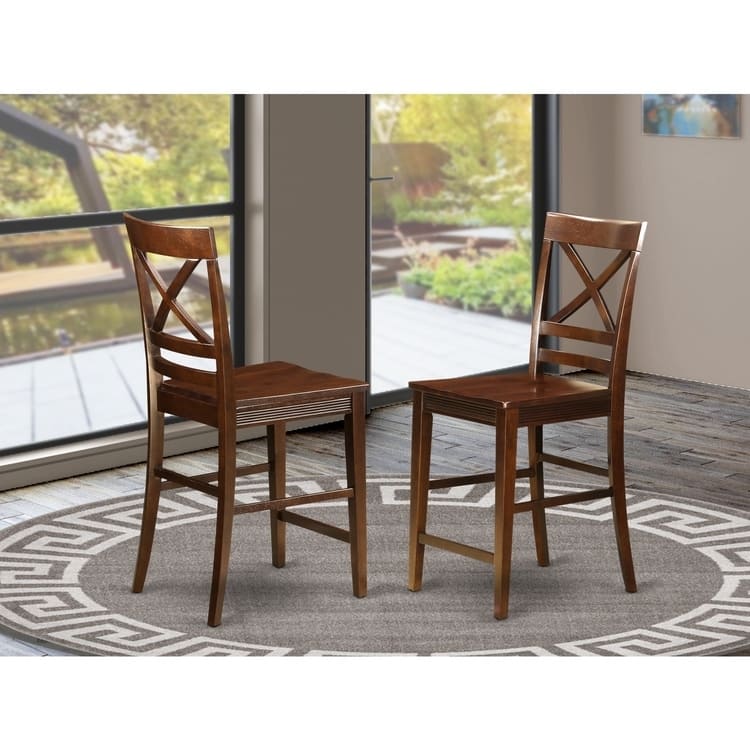 Set of 2 Counter Height X Back Wooden Bar Stools with Mahogany Finish, Modern Kitchen Dining Furniture