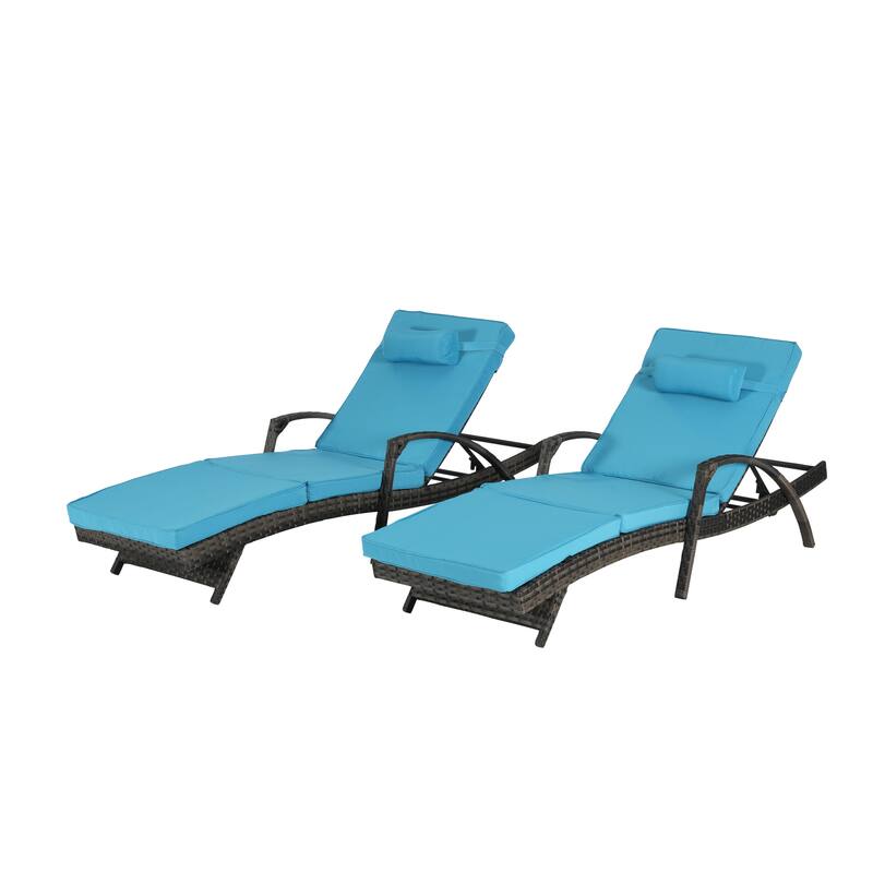 Outdoor Wicker Long Reclining Chair Set of 2, Wicker Reclining Lounge Chair Lawn Sunbathing Chairs for Beach Poolside Garden