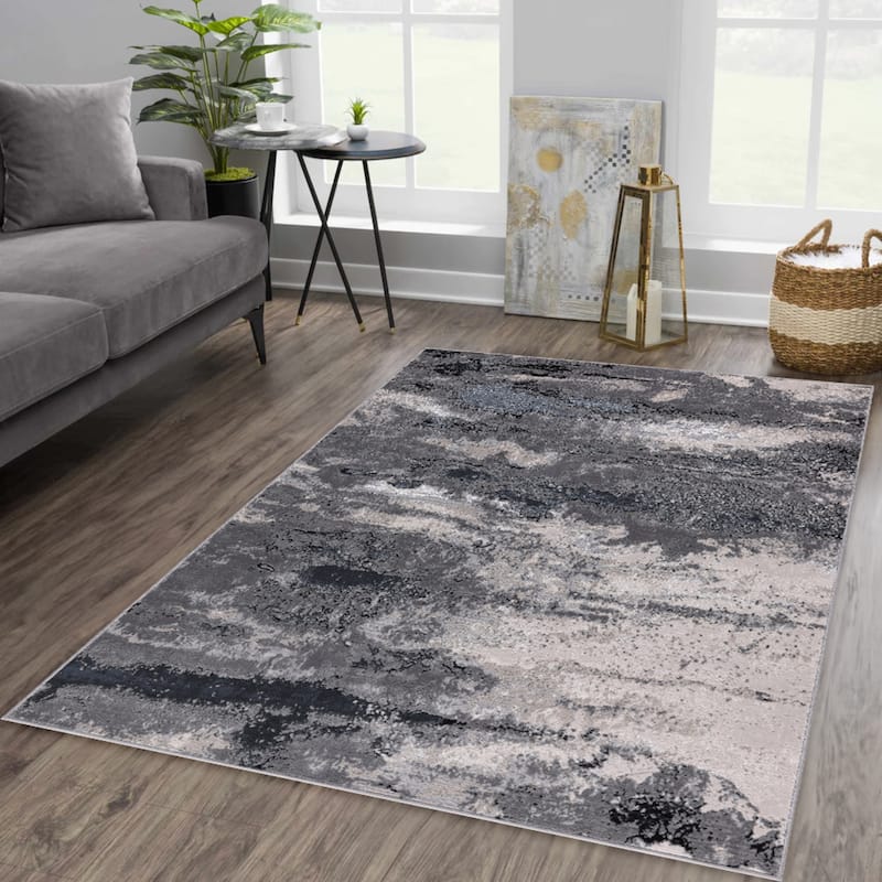 Nevada Collection Abstract Black and Grey Rug