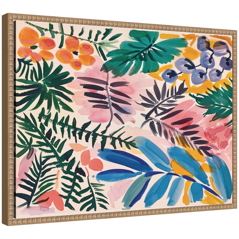 Kate and Laurel Sylvie Jungle Botanical Framed Canvas by Amy Lighthall - 18x24 - Natural