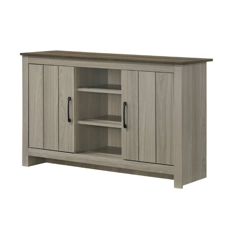 Nena Console Table with 3 Shelves and 2 Cabinet Doors, Gray Wood