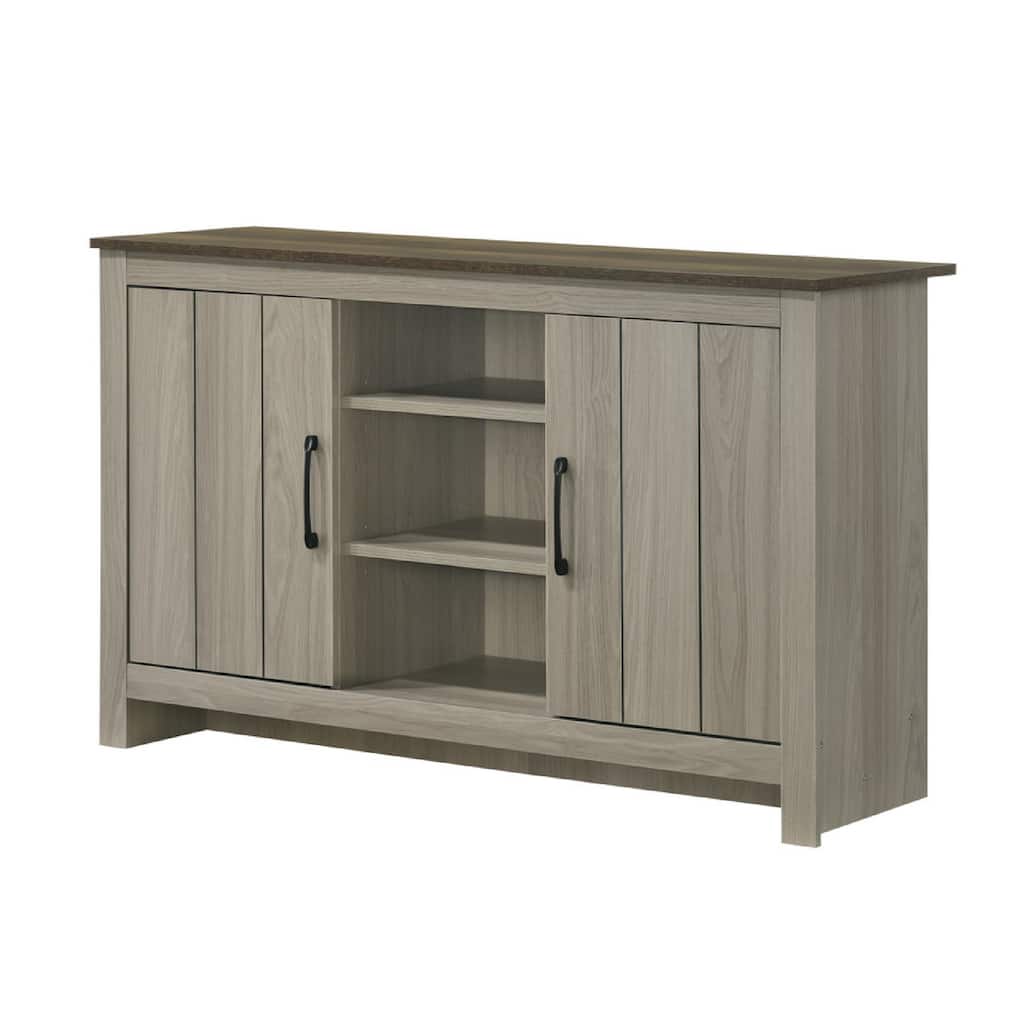 Nena Console Table with 3 Shelves and 2 Cabinet Doors, Gray Wood