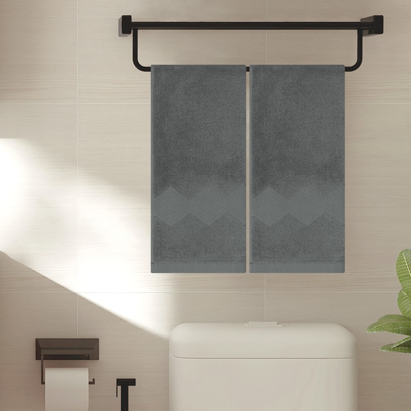 Solid Cotton Hand Towels Set of 2, Soft and Highly Absorbent Towels for Bathroom, Travel, Camp 14" x 30" - Grey