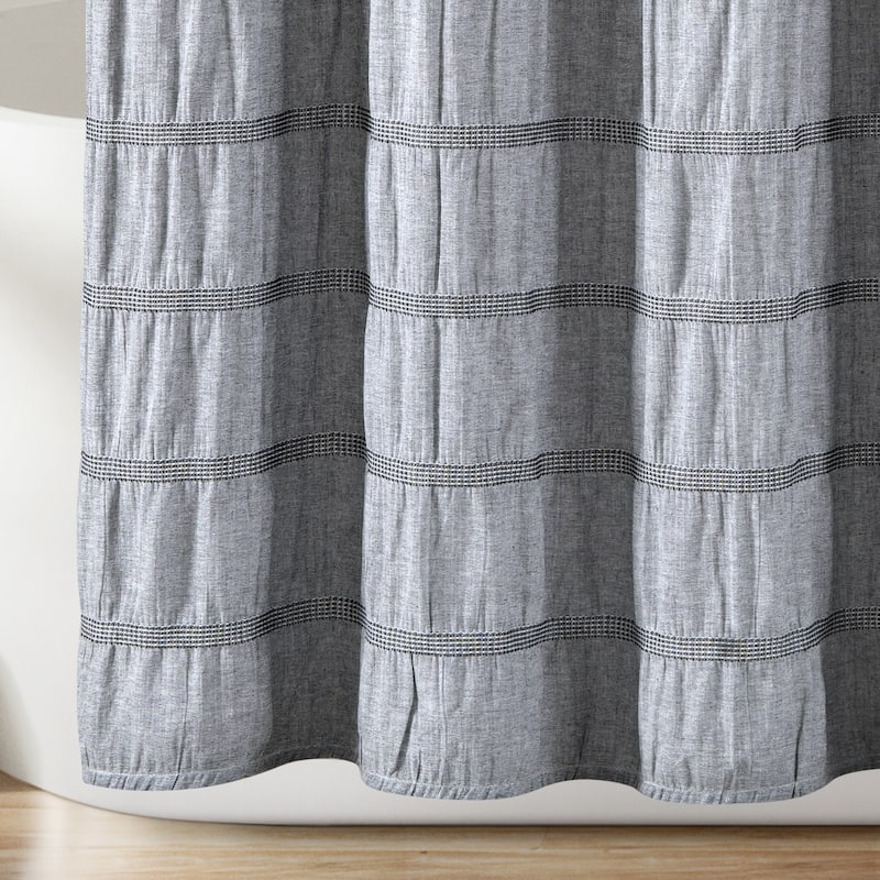 Lush Decor Waffle Stripe Woven Cotton Shower Curtain