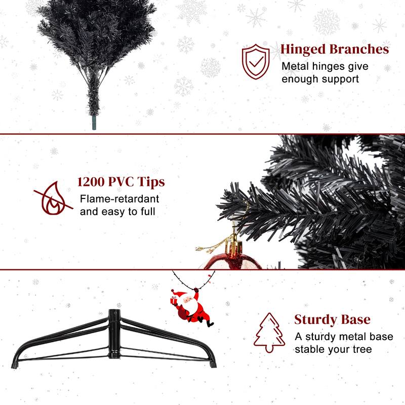 6ft Black PVC Christmas Tree with 1050 Branches and Metal Stand Perfect Holiday Centerpiece - 6-Feet