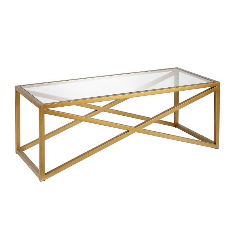 Stylish Glass Coffee Table with Steel Frame 46” Modern Rectangular Living Room Table - 46"L x 20"W x 17"H - Gold