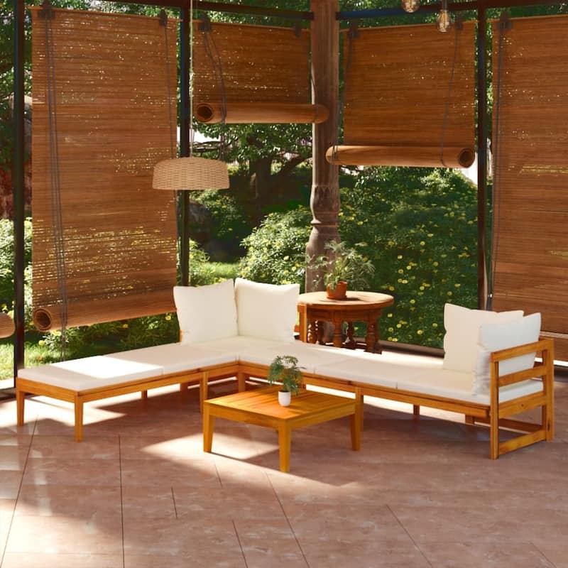 vidaXL Patio Lounge Set Chaise Lounge Outdoor Furniture Chair Acacia Wood - 25.2" x 25.2" x 11.4" - Grey 1 x Bench with table