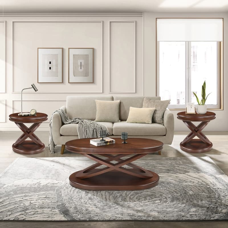 Retro 3-Piece Coffee Table Set with Solid Wood