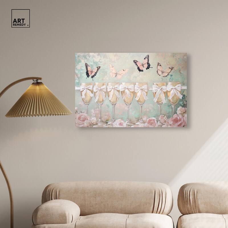 Champagne Mint and Pink Glass Canvas by Art Remedy, Gallery Wrapped