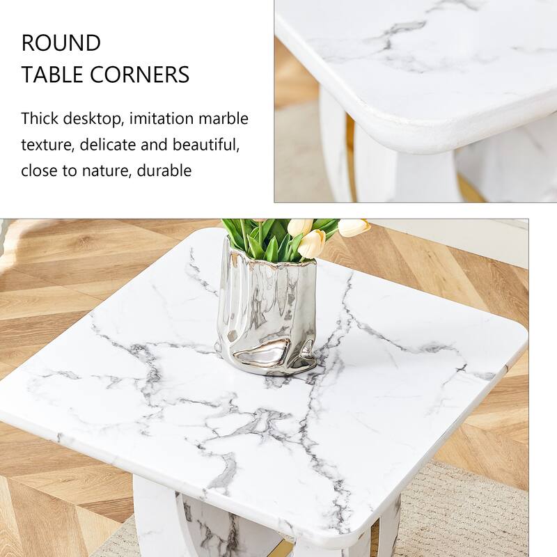 23.6" Modern Square Coffee Table with Gold Plated Decorative Strips for Living Room