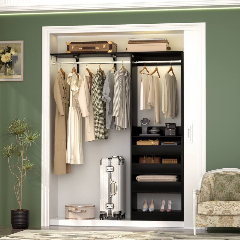 20"-60" Closet System with 3 Wooden Drawers and Sturdy Shelves and Retractable Rods