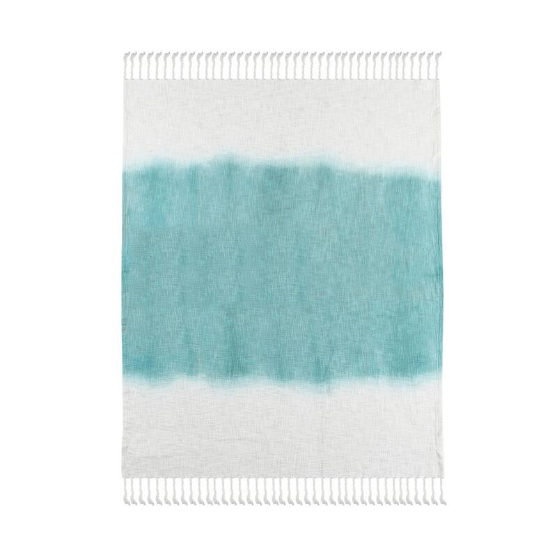 Sevita Angel Blue Shibori Slab Standard Size Throw Blanket with Fringe
