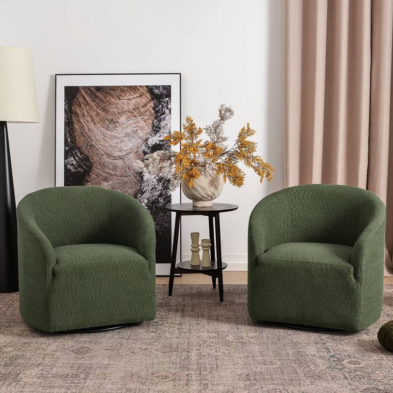 KINWELL 32"W Boucle Upholstered Swivel Barrel Armchair (Set of 2) - Green
