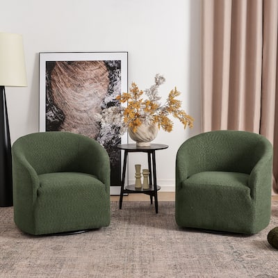 KINWELL 32"W Boucle Upholstered Swivel Barrel Armchair (Set of 2)