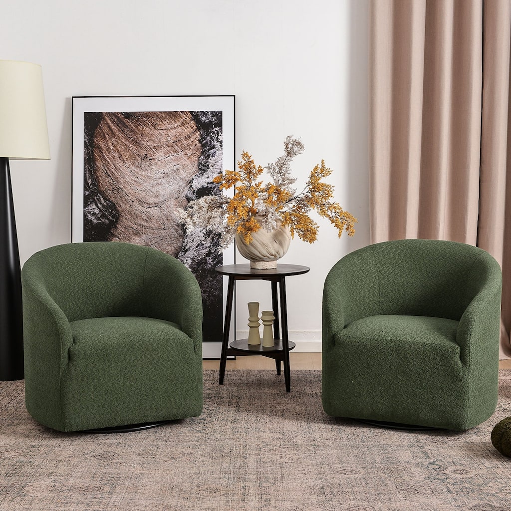 KINWELL 32"W Boucle Upholstered Swivel Barrel Armchair (Set of 2)