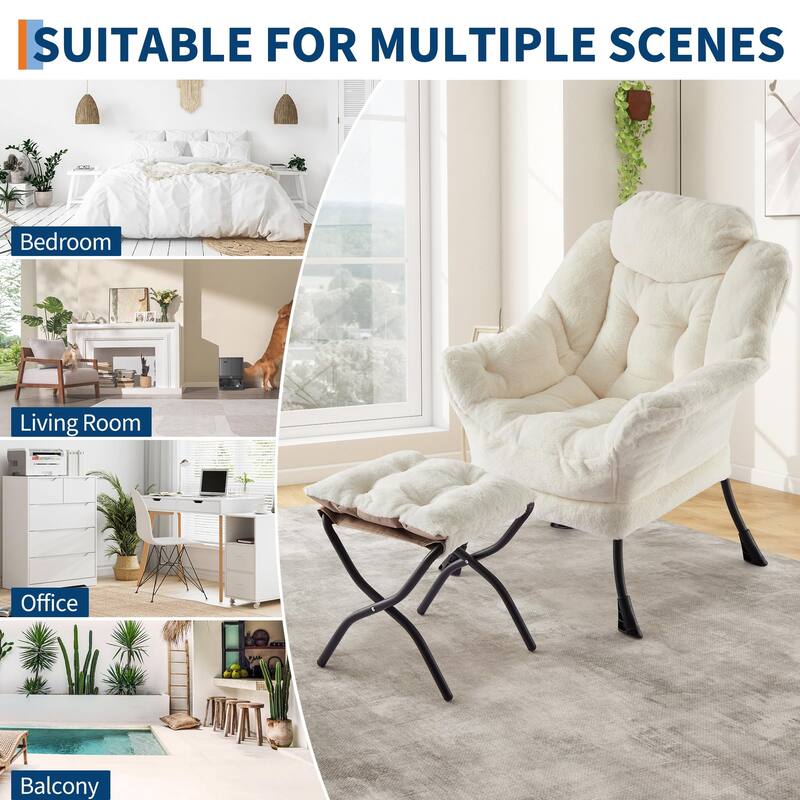2Pcs Lazy Chair with Ottoman, Modern Lounge Accent Chair,Leisure Sofa Armchair with Footrest,Reading Armchair