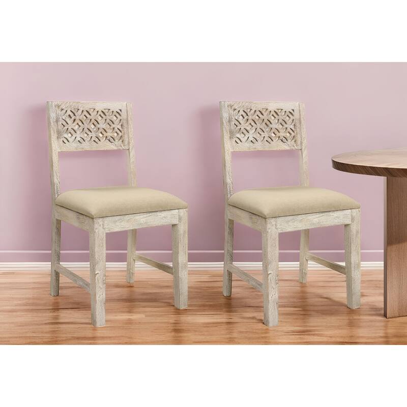 HomeRoots Set of Two Brown And White Upholstered Fabric Carved Back Dining Side Chairs - 18' X '35.5' X '19 - 18' X '35.5' X '19 - Set of 2 - Beige