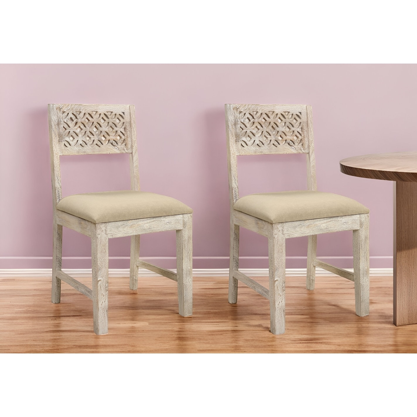 HomeRoots Set of Two Brown And White Upholstered Fabric Carved Back Dining Side Chairs - 18' X '35.5' X '19