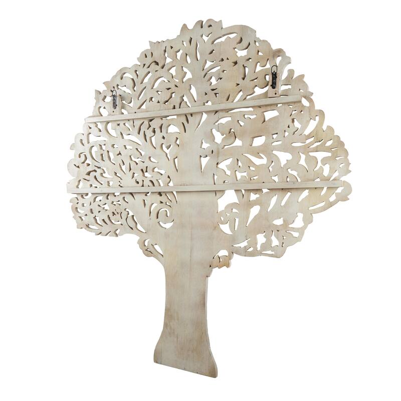 Mango Wood Tree Large Carved Home Wall Decor with Scrollwork - White or Brown - Roche River Decor