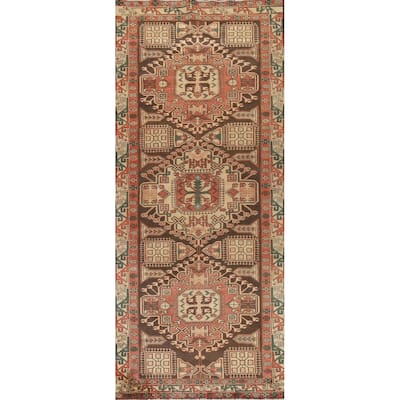 Ardebil Persian Vintage Runner Rug Hand-Knotted Wool Carpet - 3'7"x 10'7"
