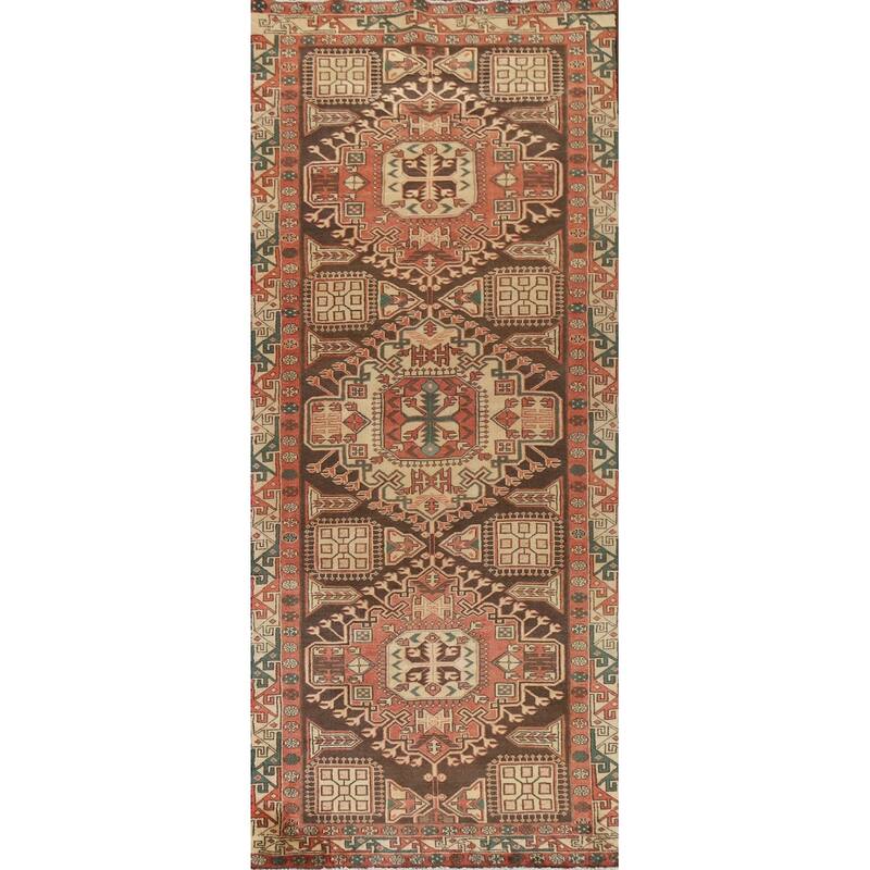 Ardebil Persian Vintage Runner Rug Hand-Knotted Wool Carpet - 3'7"x 10'7"
