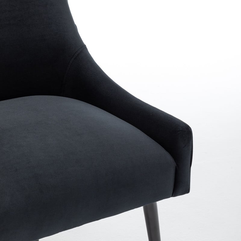 SEYNAR Modern Glam Velvet Black Metal Legs Dining Chair or Vanity Chair Set of 2 with Rear Handle