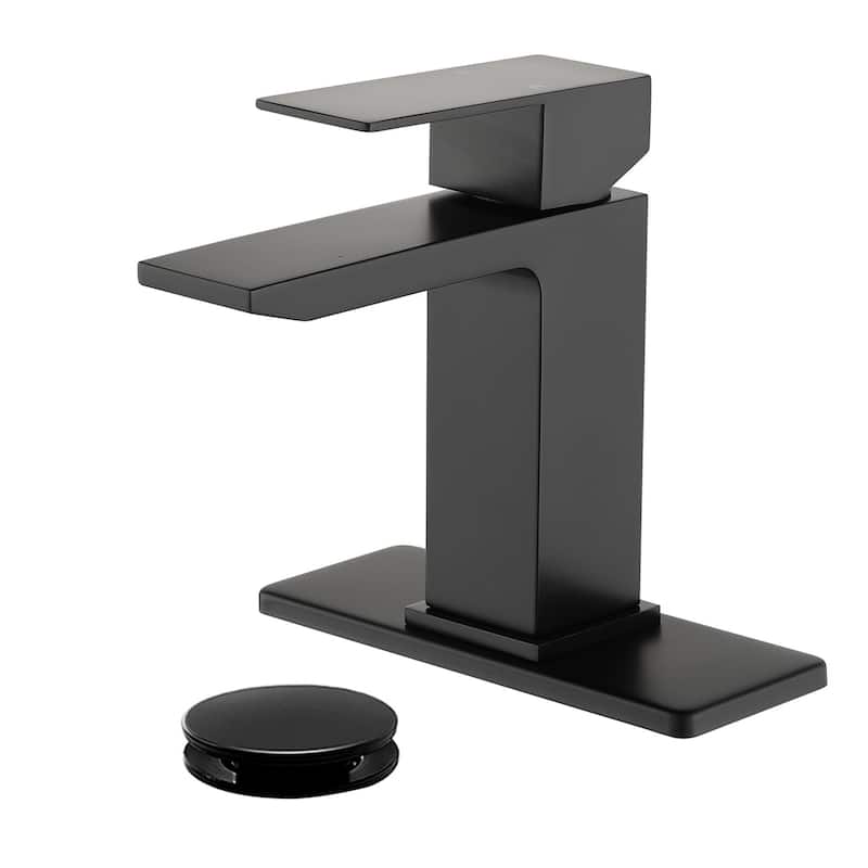 Waterfall Single Handle Bathroom Sink Faucet with Pop-up Drain 304 Stainless Steel 1 Hole Basin Vanity Faucets - Matte Black
