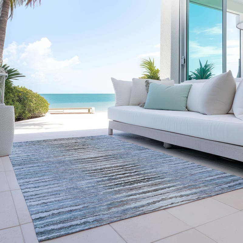 Machine Washable Indoor/ Outdoor Chantille Jagged Stripes Rug