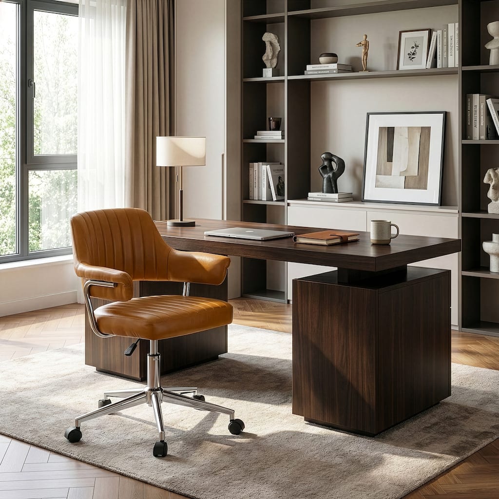 Avery Cappuccino Faux Leather Adjustable Height Swivel Office Chair