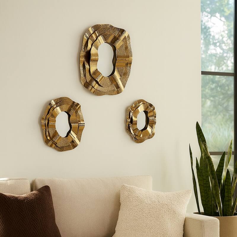 Metal Modern Wall Mirrors Set of 3 - 16", 20" - 24.0" - Gold/ Metallic