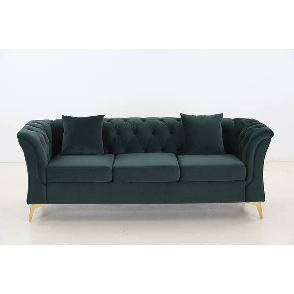 Green Modern 3 Seat Tufted Velvet Curved Sofa with Scroll Arms Bed Bath & Beyond 36920266