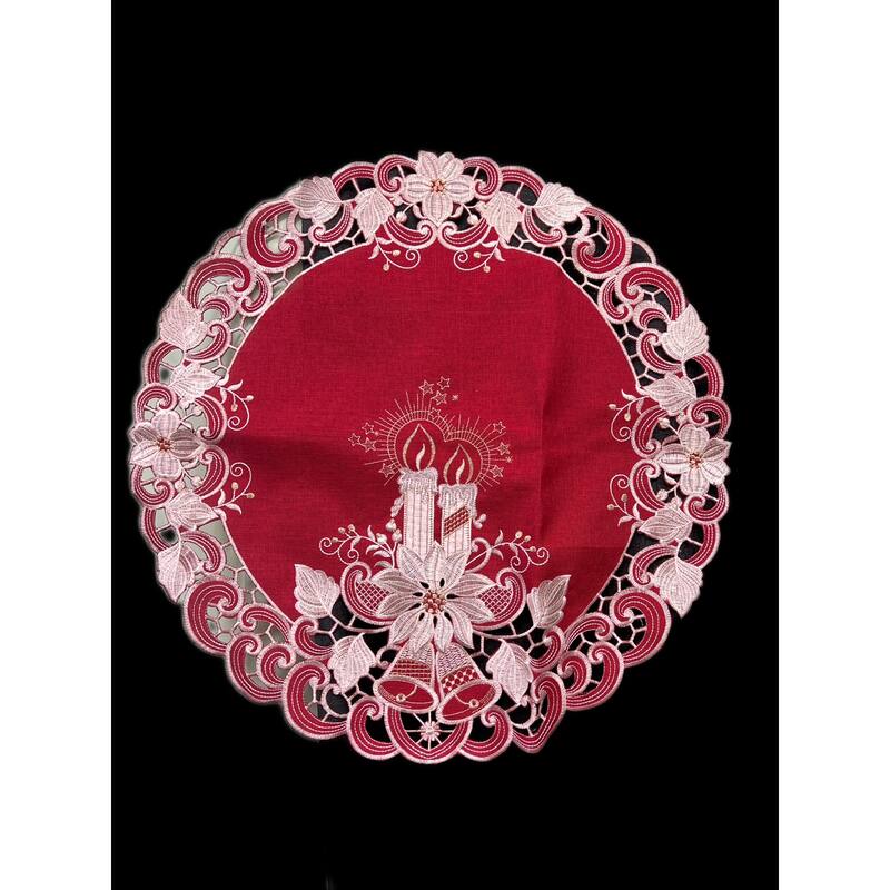 Poinsettia Embroidered Cutwork Round Placemat, 23-Inch diameter