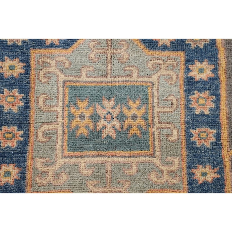 Geometric Kazak Area Rug Handmade Oriental Wool Carpet - 4'0" x 5'9"