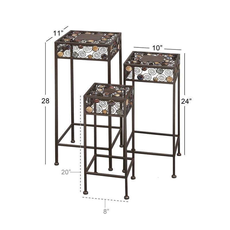 Black Metal 3 Tier Scroll Indoor Outdoor Plantstand with Colorful Jewels (Set of 3)