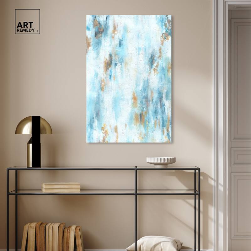 Art Remedy Textured Shades Gallery Wrapped Blue Abstract 1 Piece Canvas Wall Art