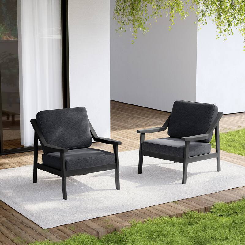 Set of 2 Outdoor Teak Wood Patio Chair with Cushion