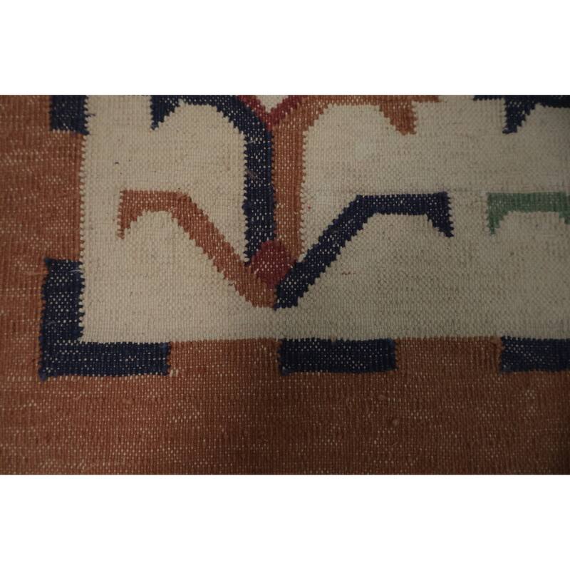 Hand Woven Oriental 100% Wool Carpet Southwestern Geometric Oranges & Rust Kilim Area Rug - 5' 8'' X 3' 9''