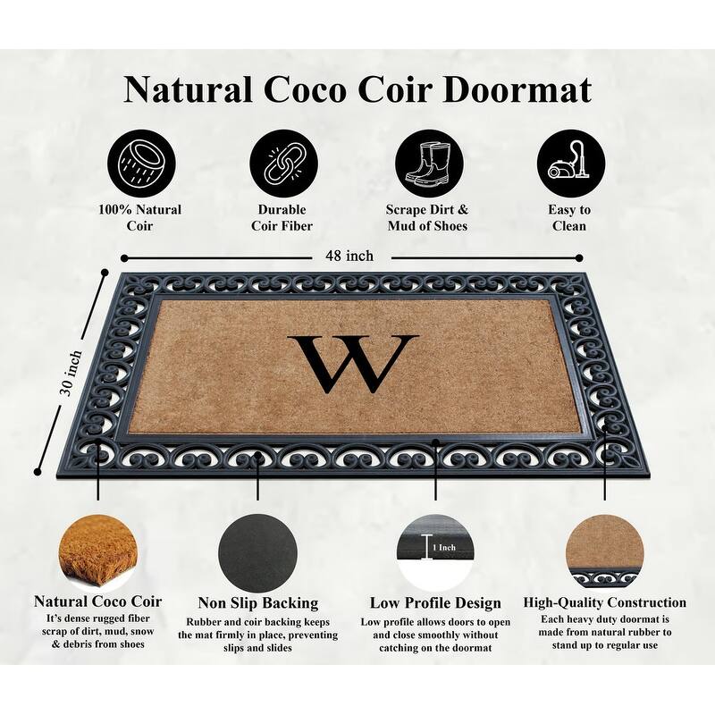 A1HC Natural Rubber and Coir Monogrammed Front Porch Entry Doormat 30"X48"