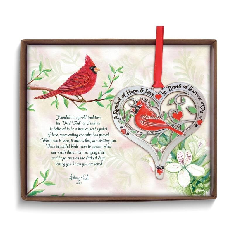 Curata Cardinal Heart Memorial Silver-Tone and Epoxy Ornament Gift Boxed