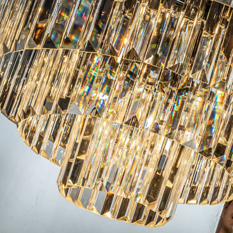 8-Lights Mid-Century Modern 4-Tier Round Fringe Crystal Chandelier - W31.5"