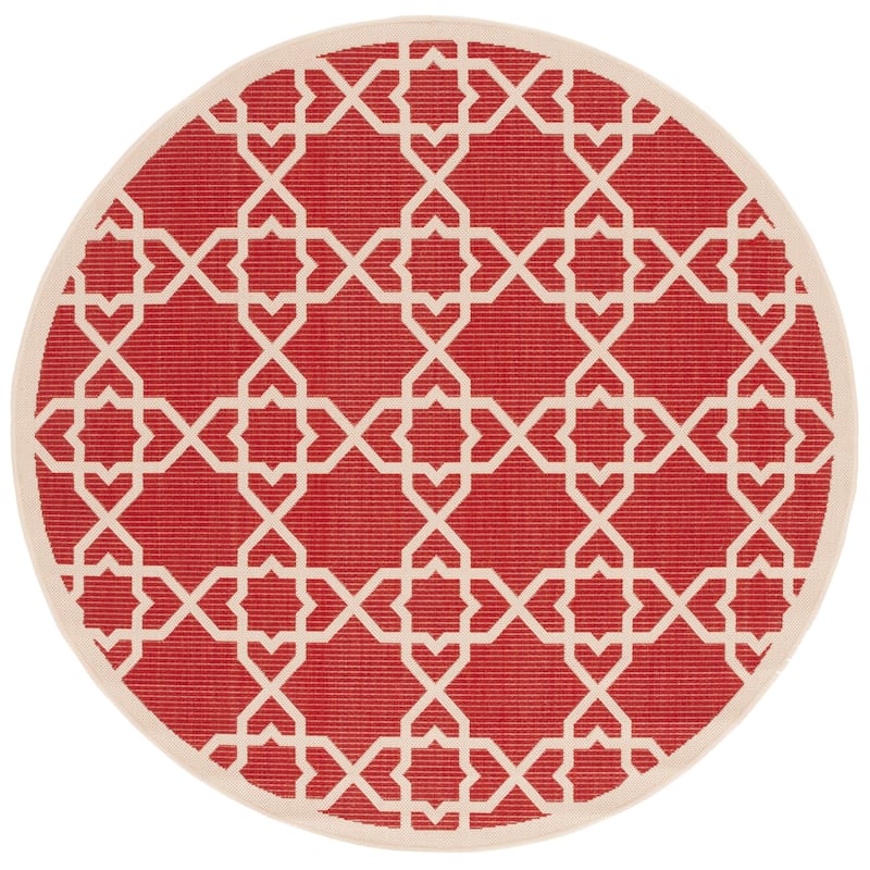 SAFAVIEH Courtyard Hanifa Trellis Indoor/ Outdoor Waterproof Patio Backyard Rug - 6'7" Round - Red/Beige